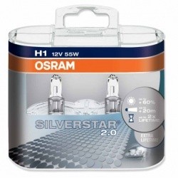 OSRAM лампочка H1 (55) P14.5s + 60% SILVERSTAR 2.0 (евробокс, 2шт) 12V